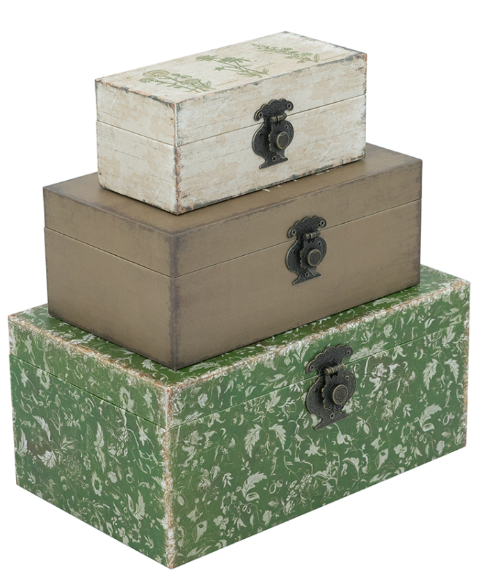 Decorative Boxes with Textured White, Brown, and Green Finishes 4S/CTN L:12x7.5x5.5" M:10x6x4" S:7.5x3.5x3.3"