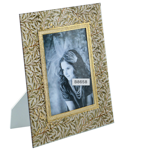 Decorative 8.5x10.5" Glass and MDF Photo Frame with Multicolored Botanical Design,5x7" Opening