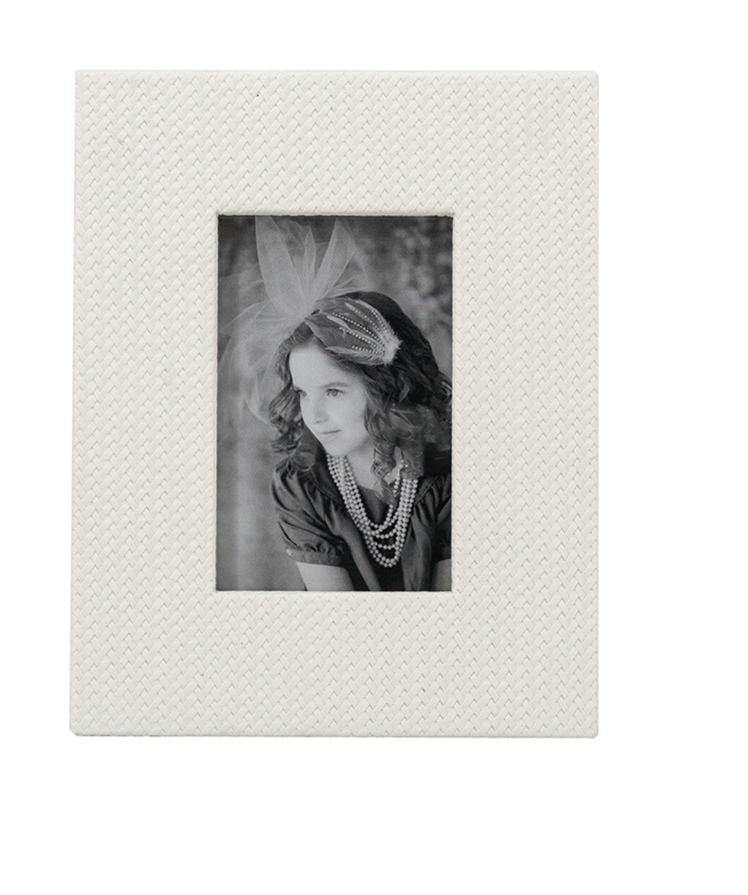 Decorative 7.5x9.5" White Faux Leather Photo Frame,3.5x5.5" Opening