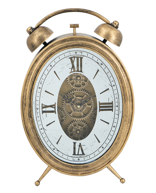 10x3x15.5" Vintage Inspired Table Gear Clock, Gold