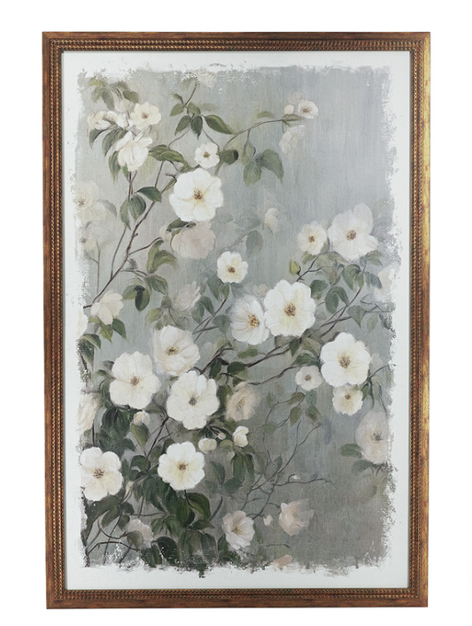 31.5x47" White Blossom Canvas Art with Gray Backdrop and Brown PS Frame