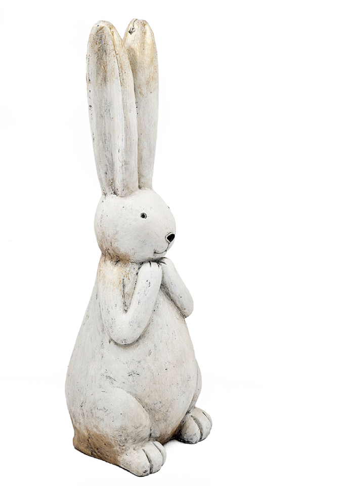 9.5x9.5x27.5" Textured White Magnesium Bunny Rabbit with Subtle Gold Details