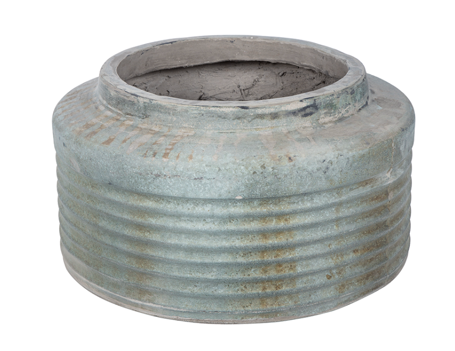 18.5X18.5X10" Distressed Green Ridged Round Cement Planter