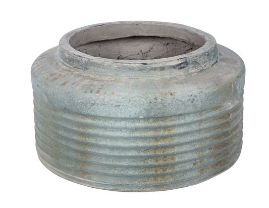 18.5X18.5X10" Distressed Green Ridged Round Cement Planter