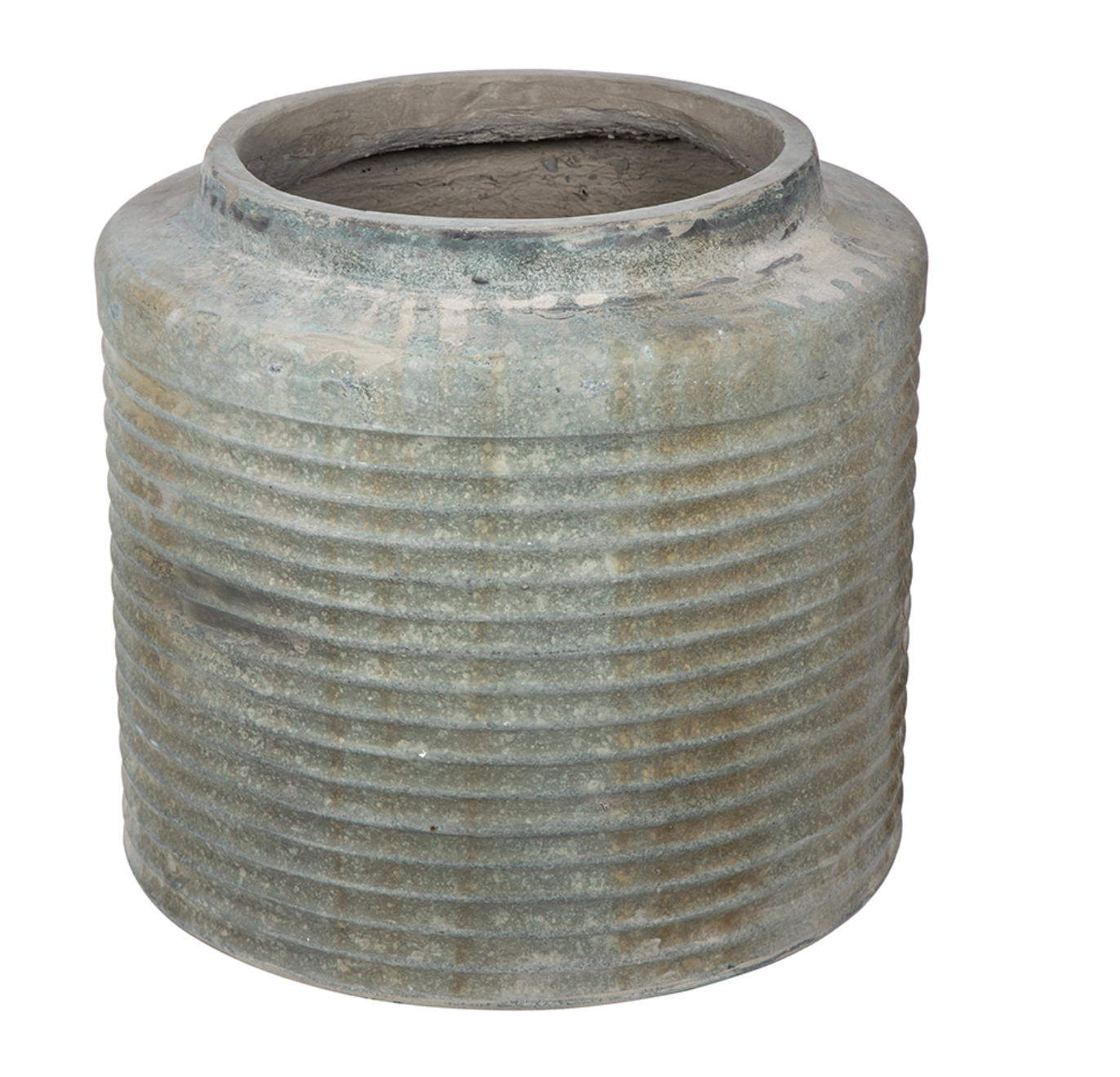 18.5X18.5X17" Distressed Green Ridged Cement Planter