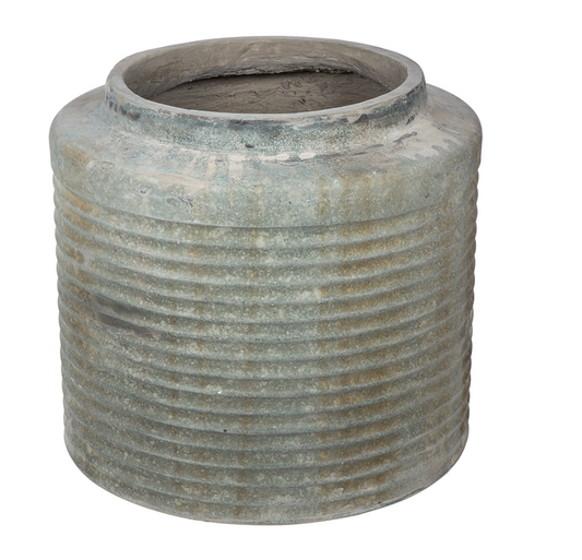 18.5X18.5X17" Distressed Green Ridged Cement Planter