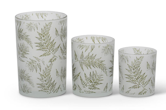 Fern Etched Frosted Glass Votives