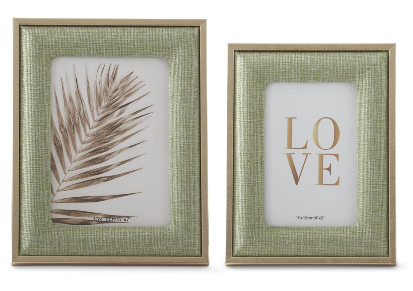 Light Green Woven Linen w/Gold Metal Trim Photo Frames