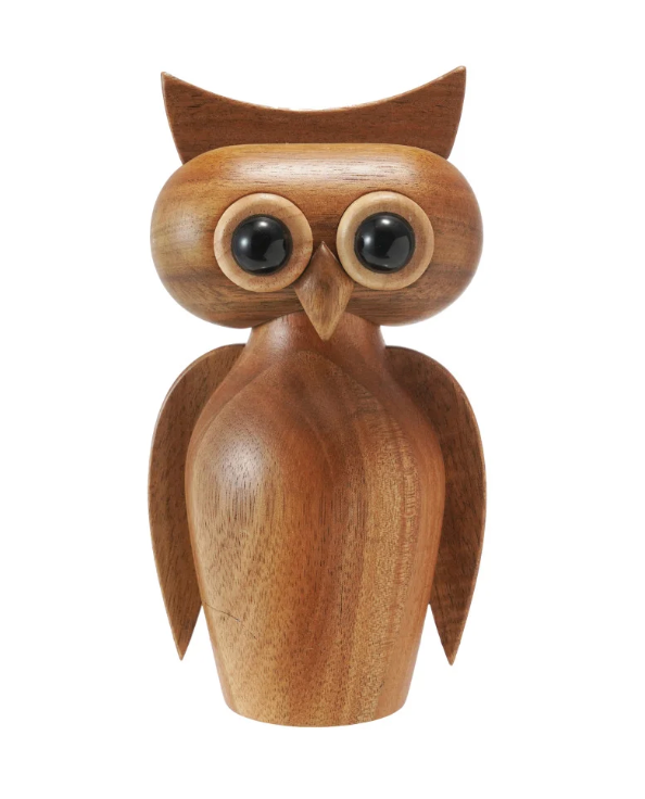 Acacia Wood Owl Shaped Salt/Pepper Mill, Natural & Black