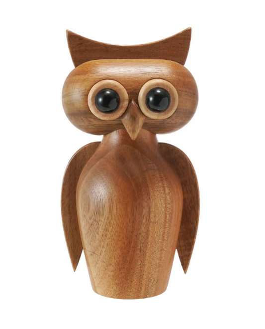 Acacia Wood Owl Shaped Salt/Pepper Mill, Natural & Black