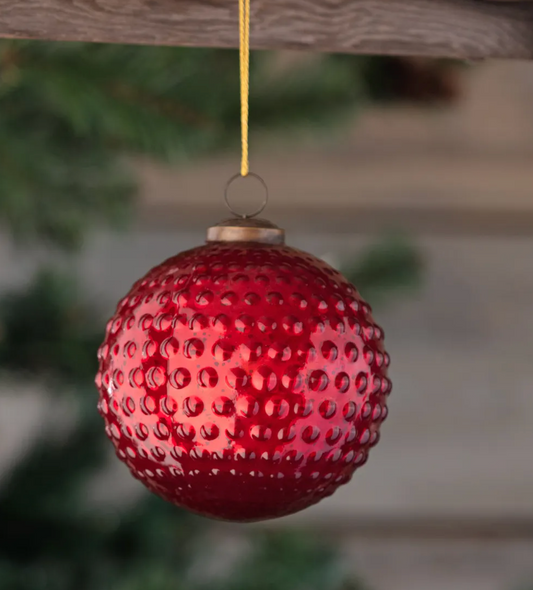 Round Hobnail Ruby Mercury Glass 5" Ornament