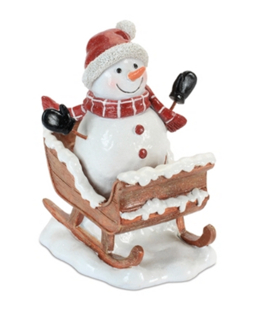 Snowman in Sleigh 6.25”H Resin