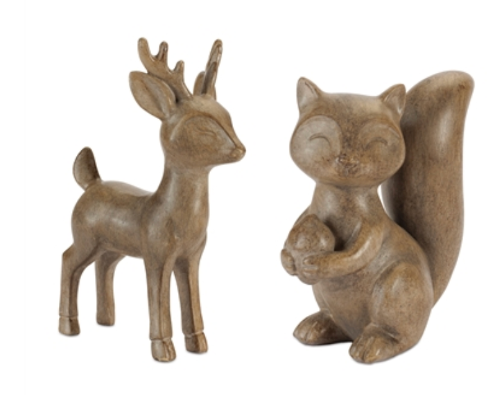 Squirrel and Deer (2 Asst) 4"H, 5.5"H Resin