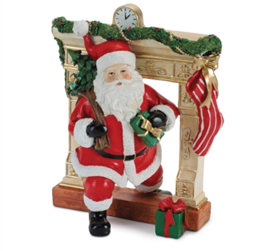 Santa w/Fireplace 9”H Resin