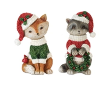 Holiday Raccoon and Fox (2 Asst) 5”H Resin