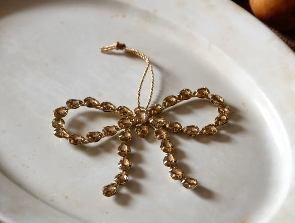 Golden Jeweled Bow Ornament