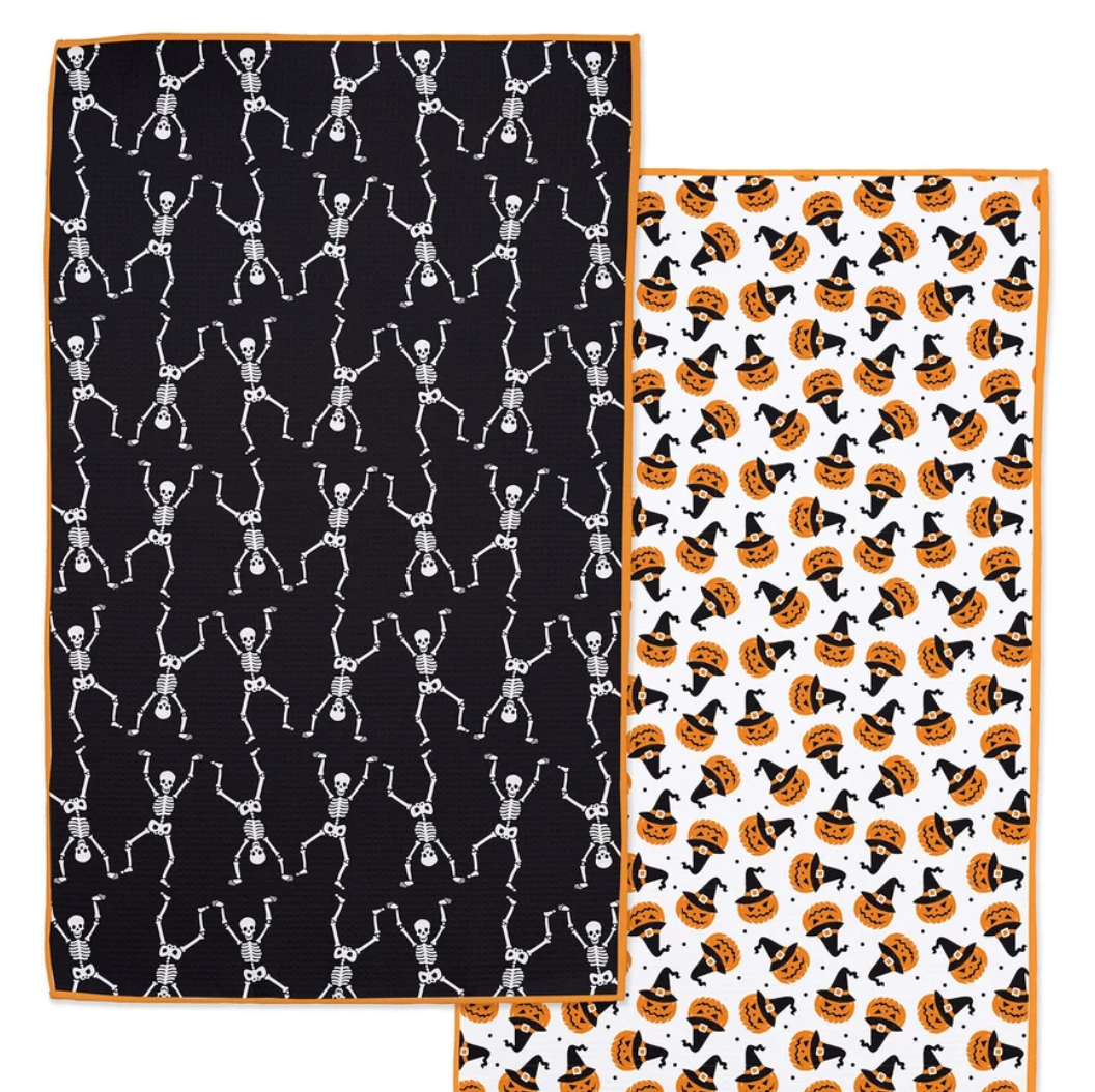 Skeleton Jack O Lanterns Printed Microfiber Dishtowel
