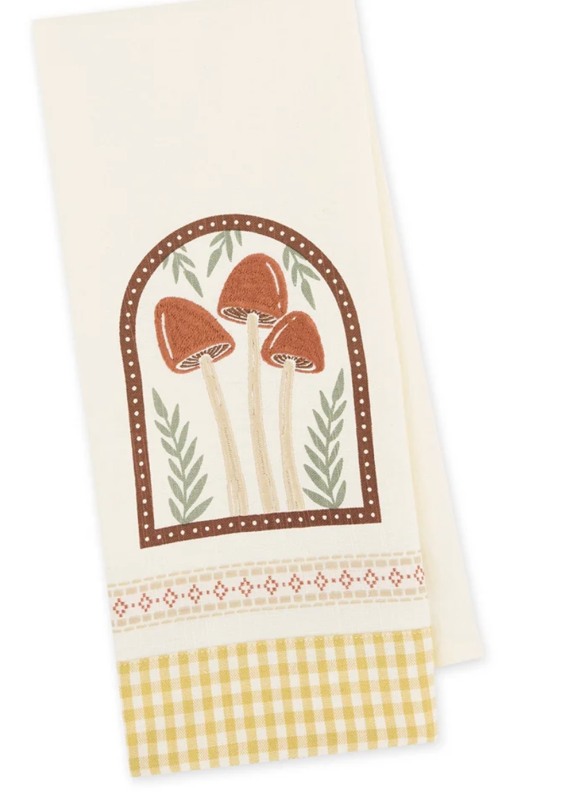 Autumn Mushrooms Embellished Dishtowel