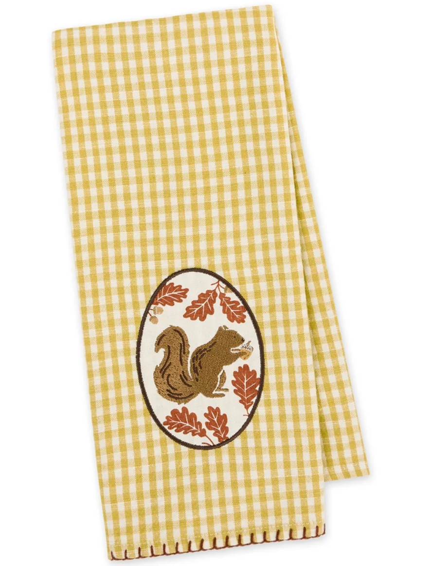 Acorn Squirrel Embellished Dishtowel