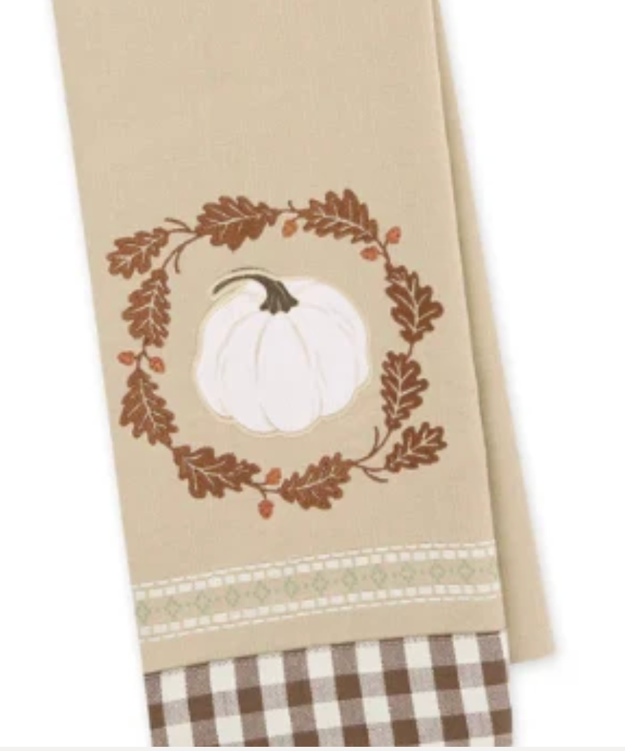 Autumn Pumpkin Embellished Dishtowel