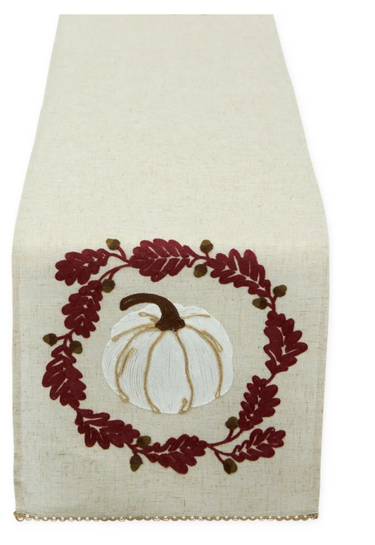 White Pumpkin Embroidered Table Runner