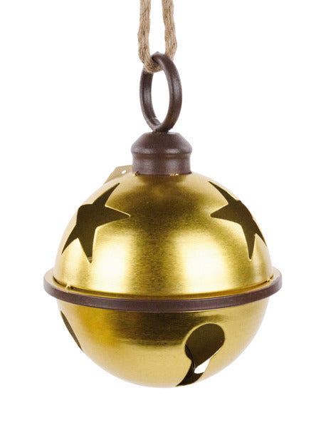 7"Dia Tin Jingle Bell W/Jute Rope Gold Rust