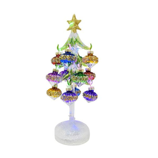10" LED Tree Gold Glittered Ornament