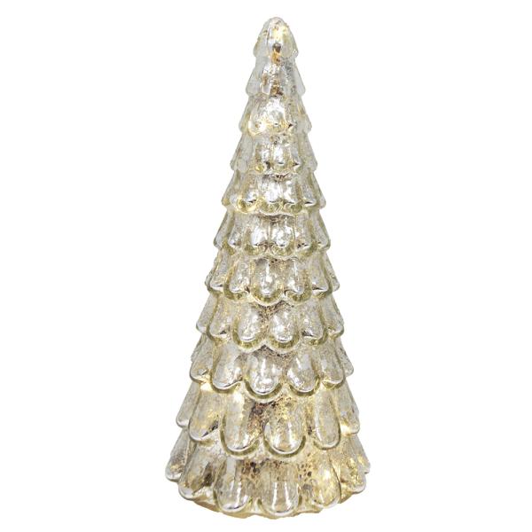 9.5 inch Silver Foliage Mercury Glass LED Tree
