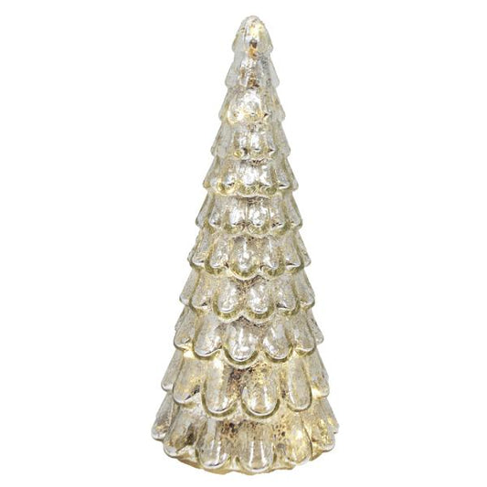 9.5 inch Silver Foliage Mercury Glass LED Tree