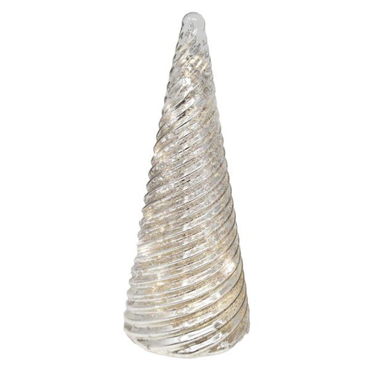 12 inch Silver Spiral Mercury Glass LED Tree
