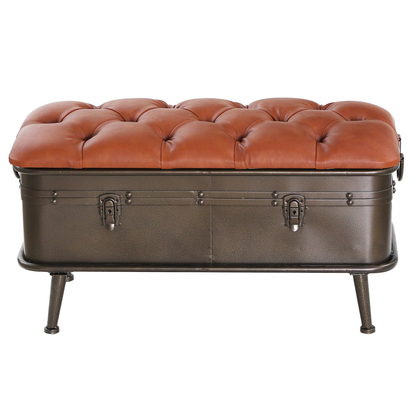 17"H Nellie Tan Tufted Faux Leather Storage Bench