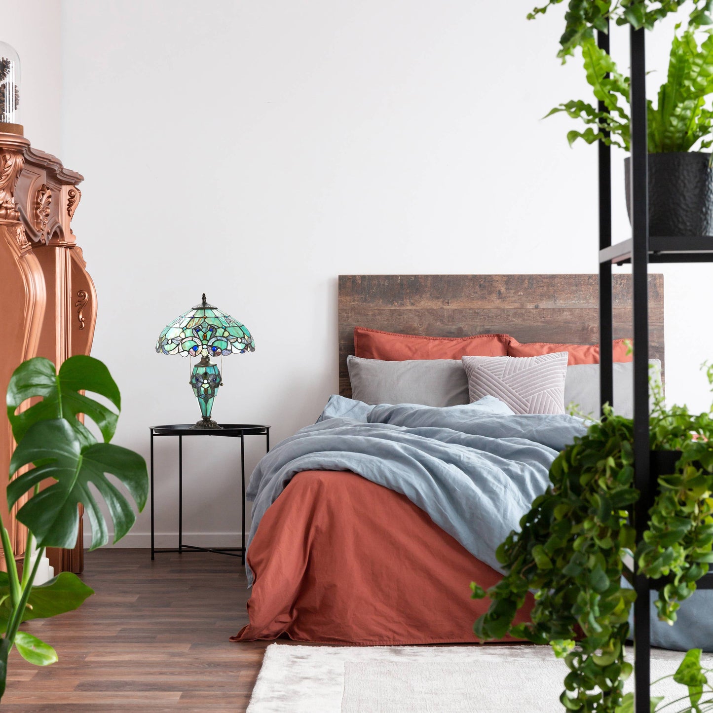 20"H Green Magna Carta Stained Glass Double Lit Table Lamp