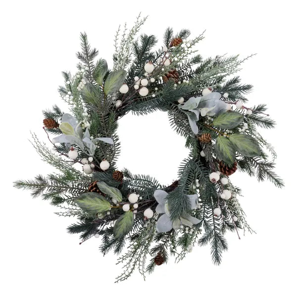 26"Dia Pine/Berries/Lamb's Ear Wreath