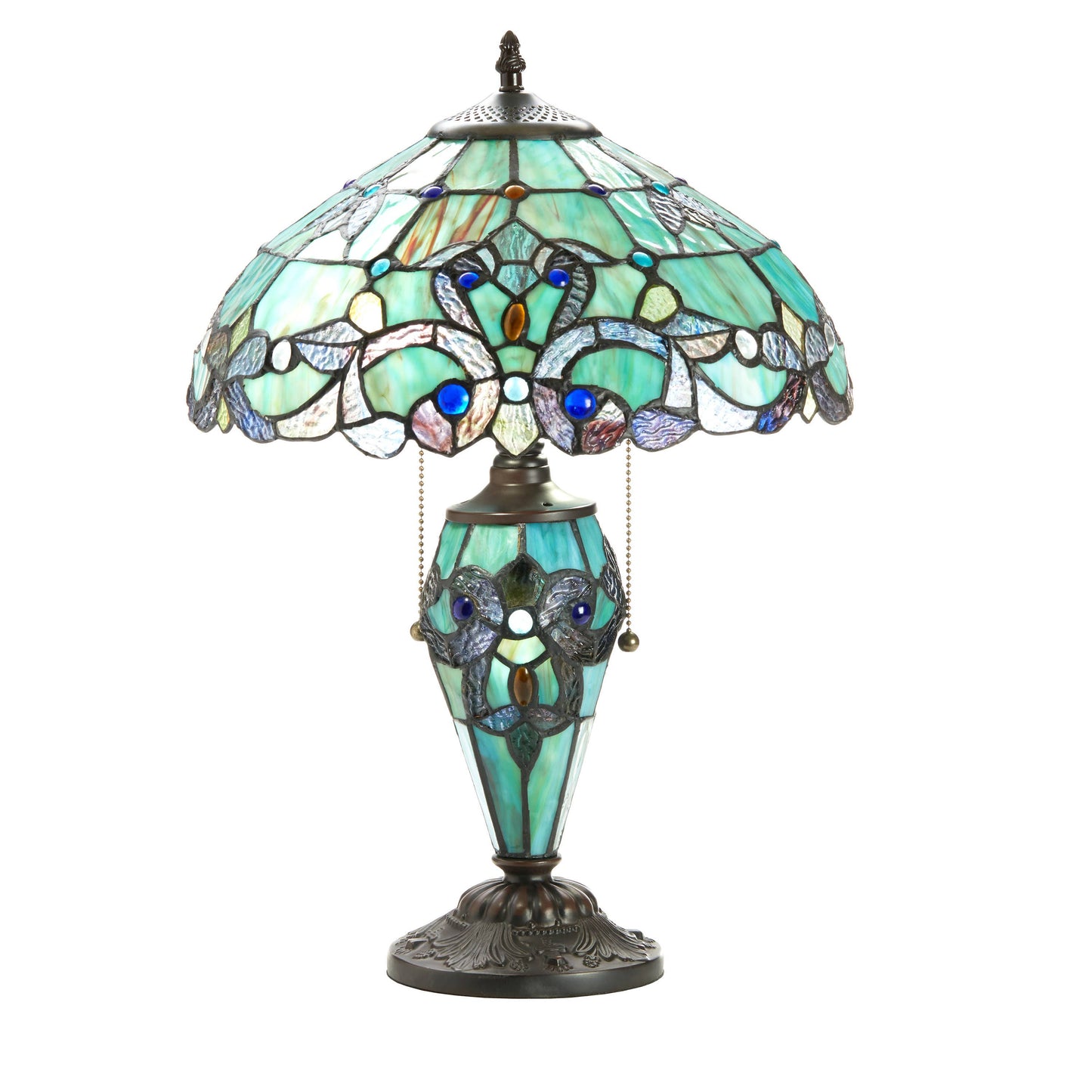 20"H Green Magna Carta Stained Glass Double Lit Table Lamp
