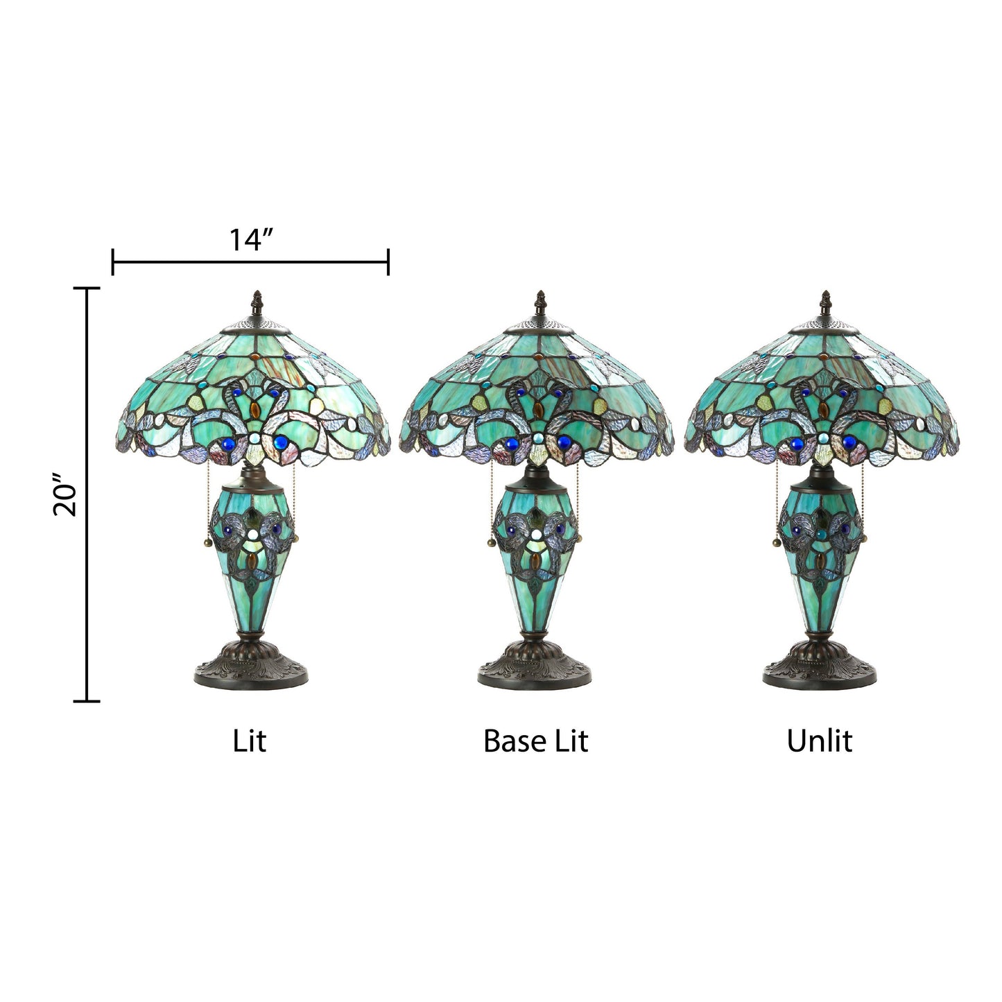 20"H Green Magna Carta Stained Glass Double Lit Table Lamp