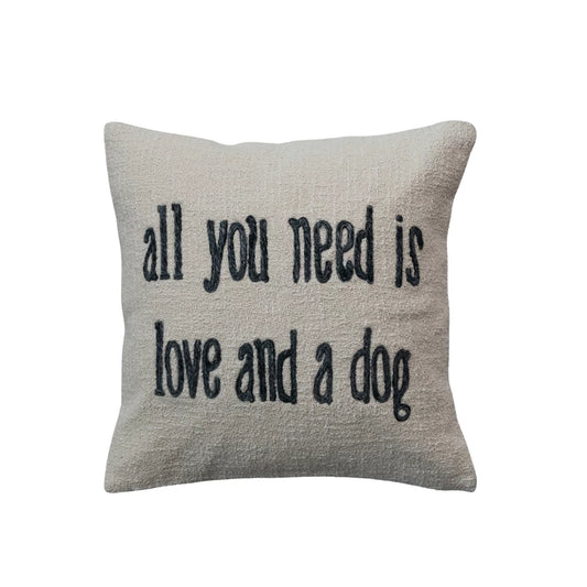 18" Square Cotton & Jute Pillow w/ Saying