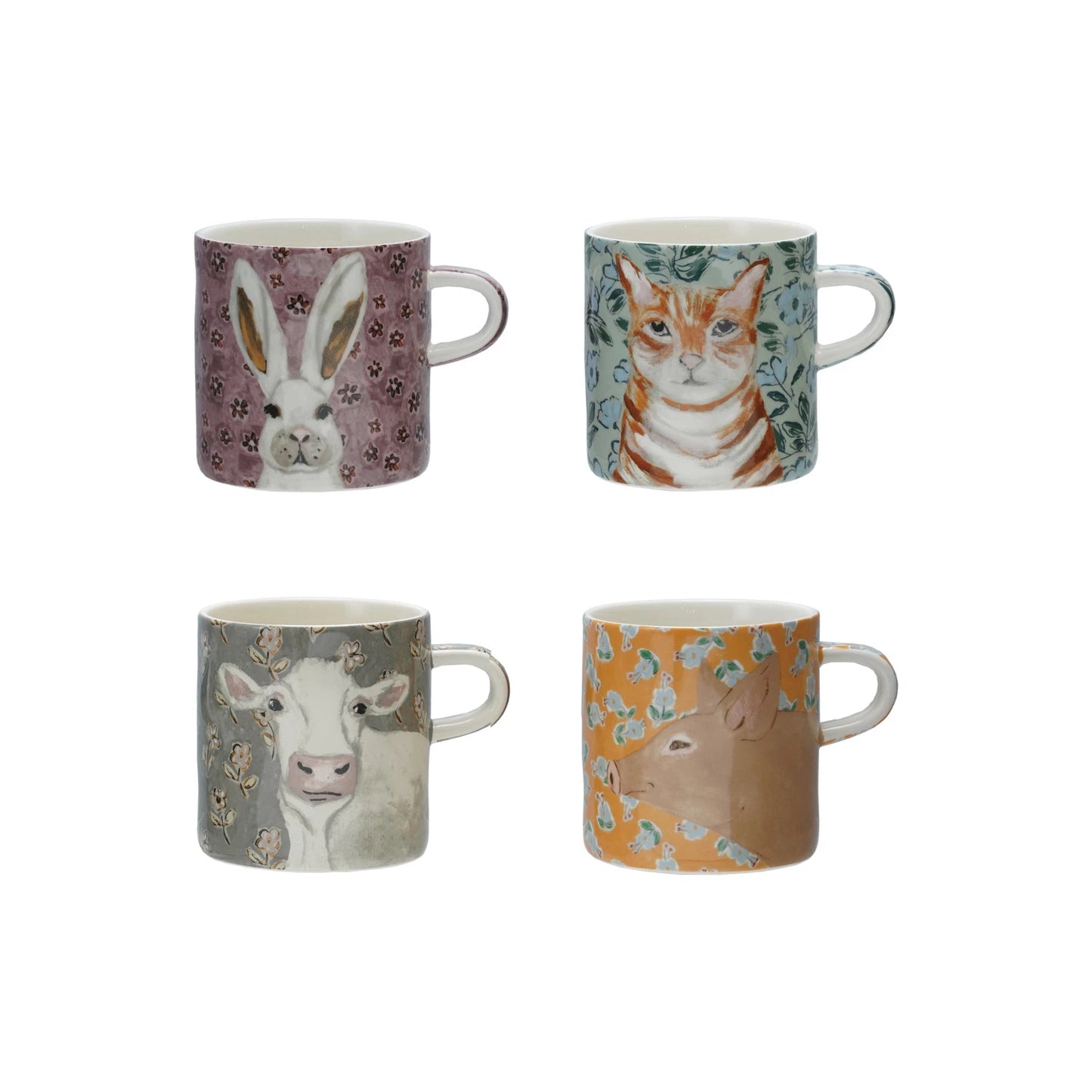 16 oz. Stoneware Mug with Pattern & Animal Image, 4 Styles