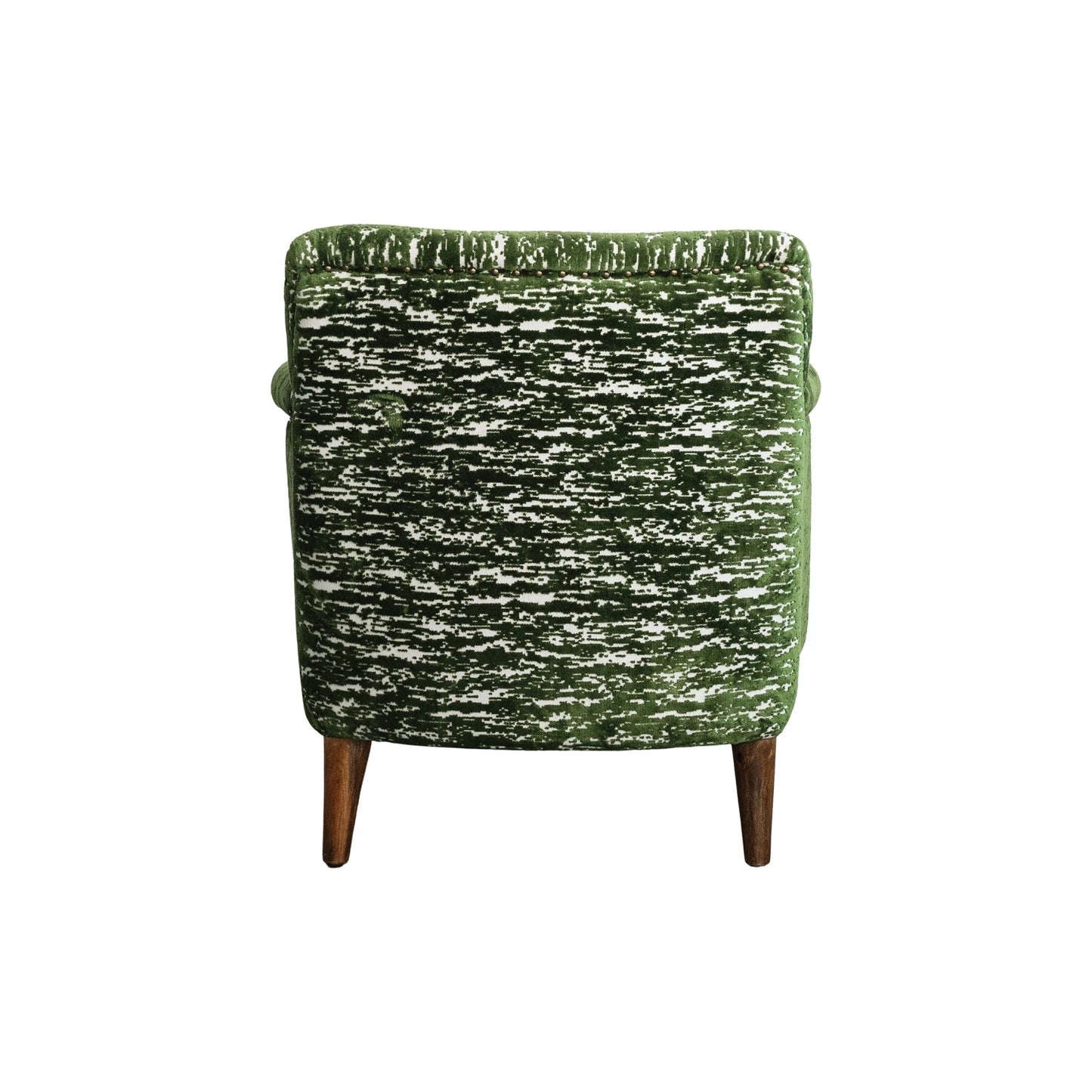 Burnout Velvet Upholstered Chair with Mango Wood Legs, Green, White & Walnut Finish