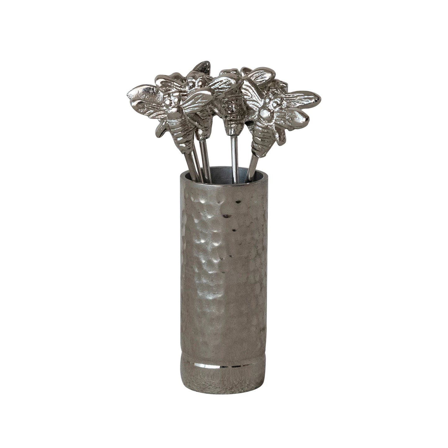 Aluminum Holder with (6) Stainless Steel Appetizer Picks with Bee Handles