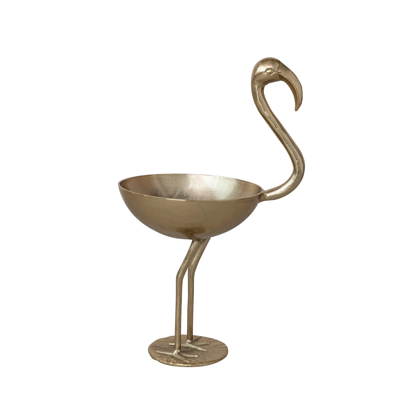 Cast Aluminum Flamingo Shaped Bowl, Gold Finish