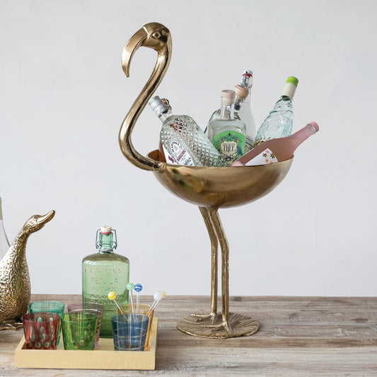 Cast Aluminum Flamingo Shaped Bowl, Gold Finish