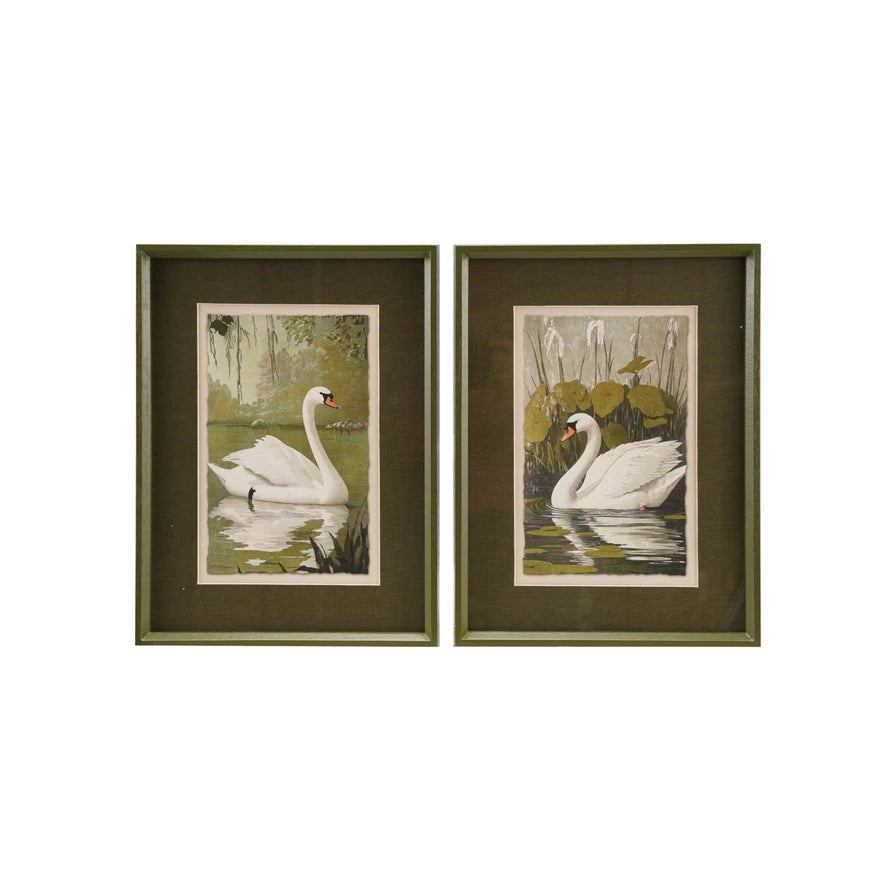 Wood Framed Glass Wall Decor with Swan & Mat, 2 Styles