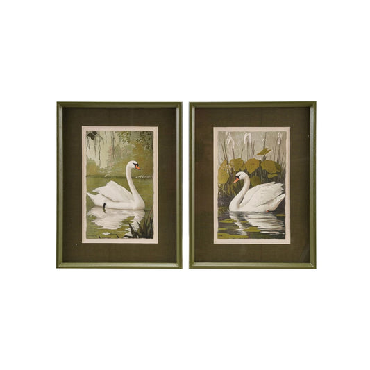 Wood Framed Glass Wall Decor with Swan & Mat, 2 Styles