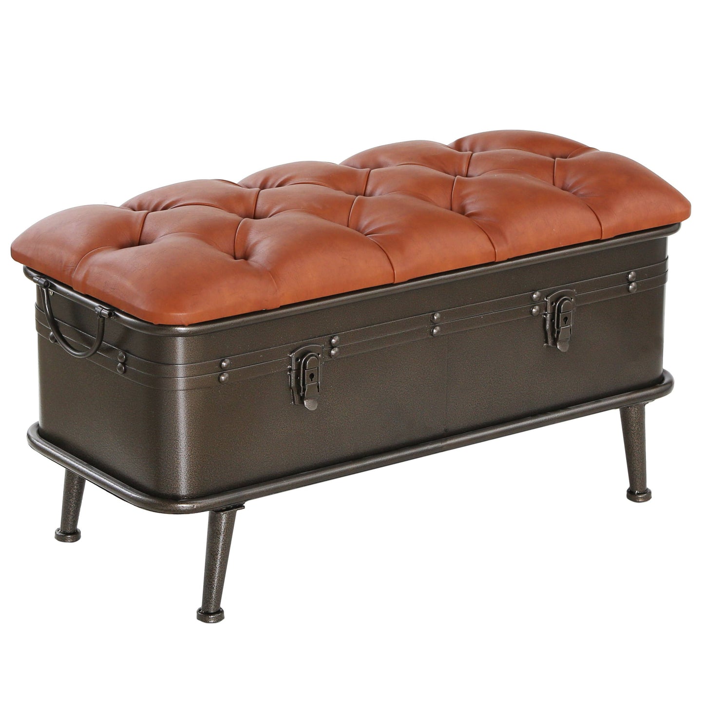 17"H Nellie Tan Tufted Faux Leather Storage Bench