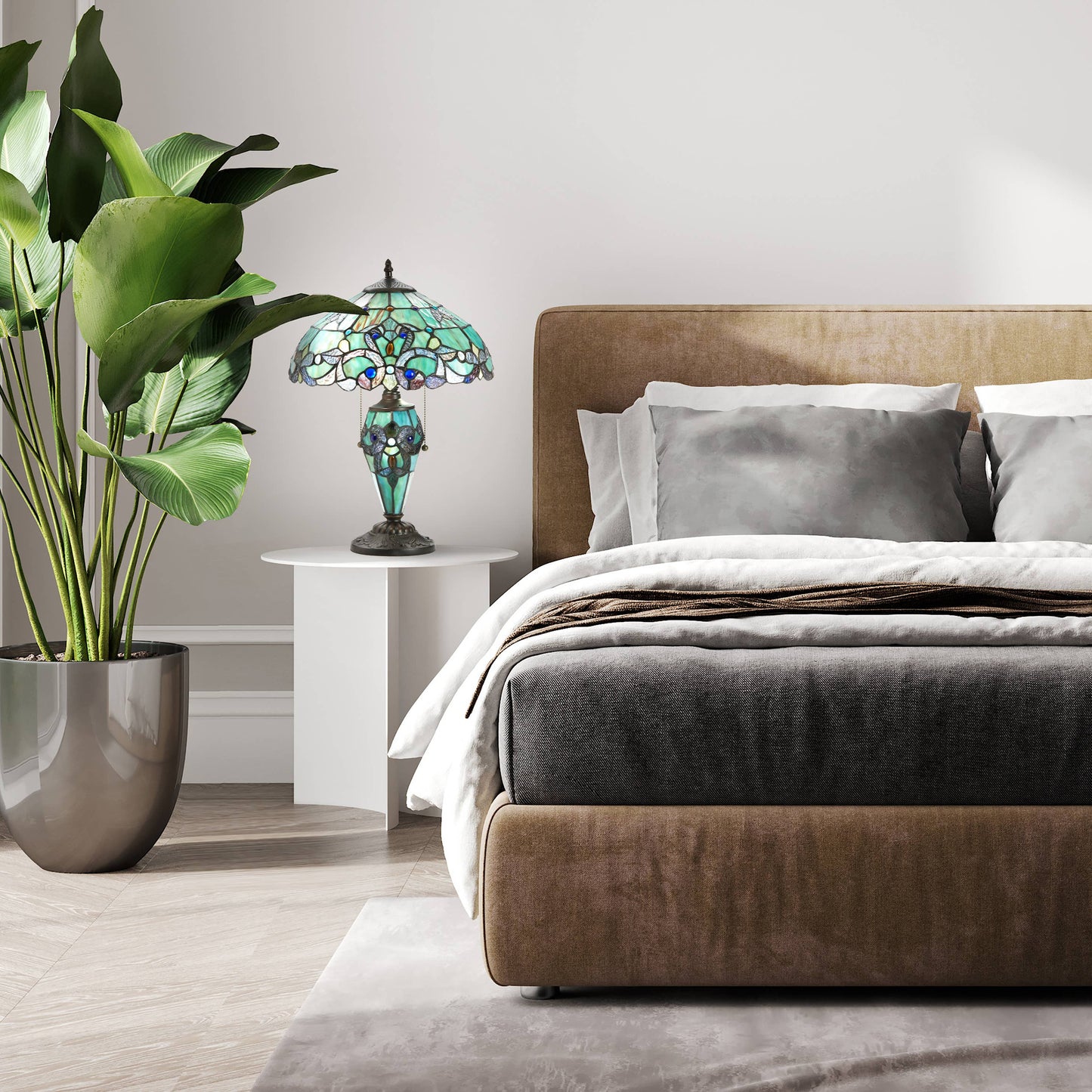 20"H Green Magna Carta Stained Glass Double Lit Table Lamp