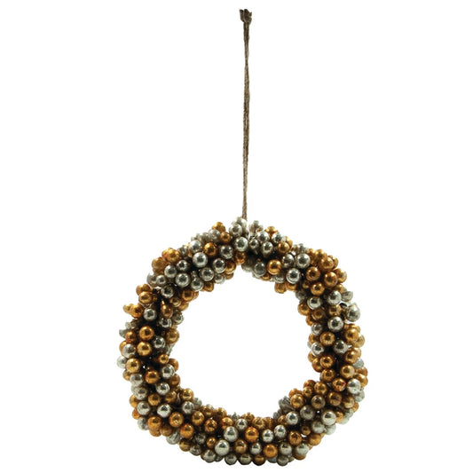 11-1/2" Round Mercury Glass Ball Wreath, Gold & Silver Finish