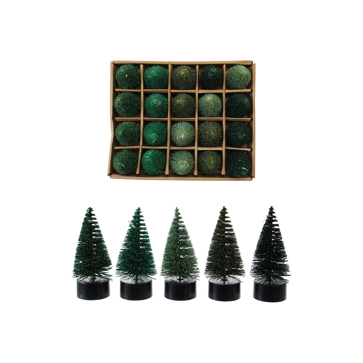 4"H Bottle Brush LED Tree Light String w 6 Lights