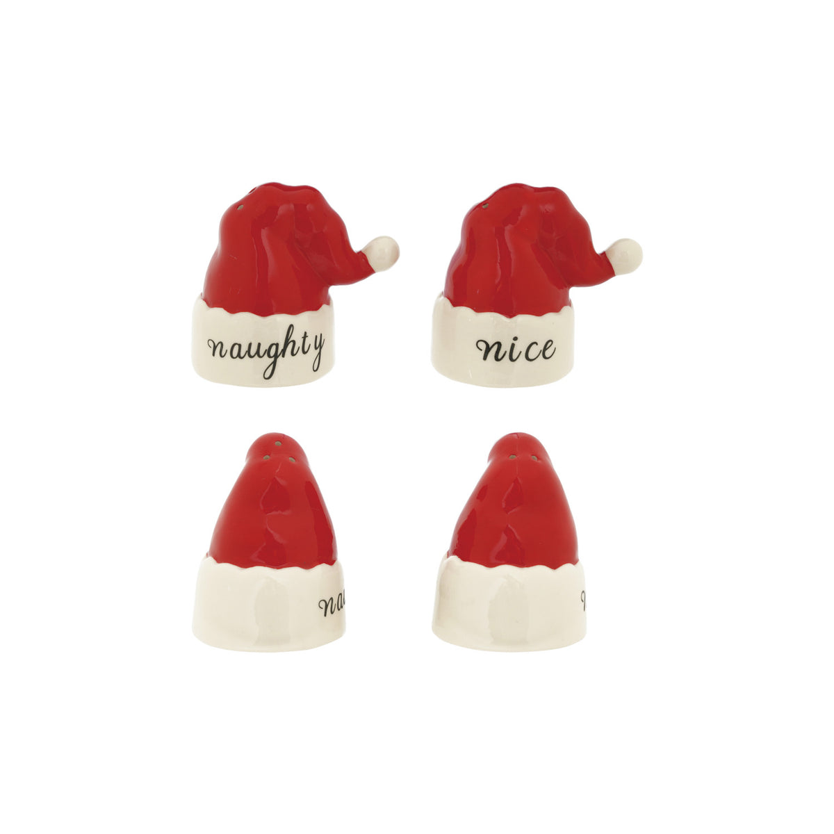Hand-Painted Stoneware Santa Hat Shaped Salt & Pepper Shakers, Set of 2 SKU#XT1728